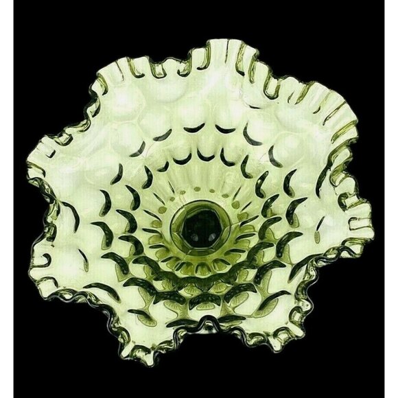 Compote Candy Dish Pedestal Green Thumb Print Ruffle 7" Height Vintage - Picture 3 of 8